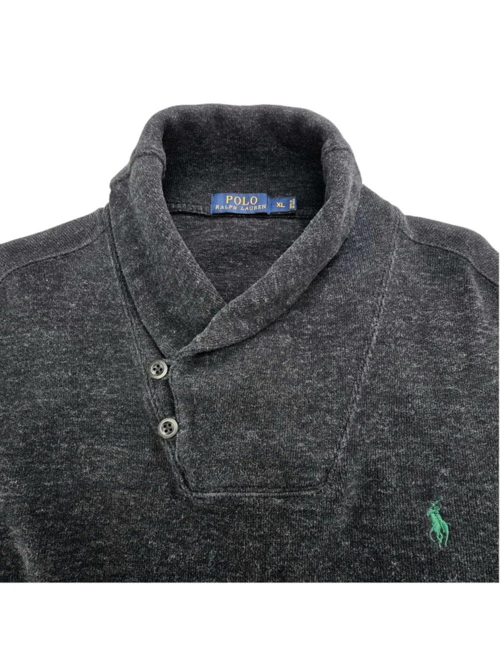 Polo Ralph Lauren Mens XL Cotton Shawl Collar Pullover Sweater Charcoal Gray